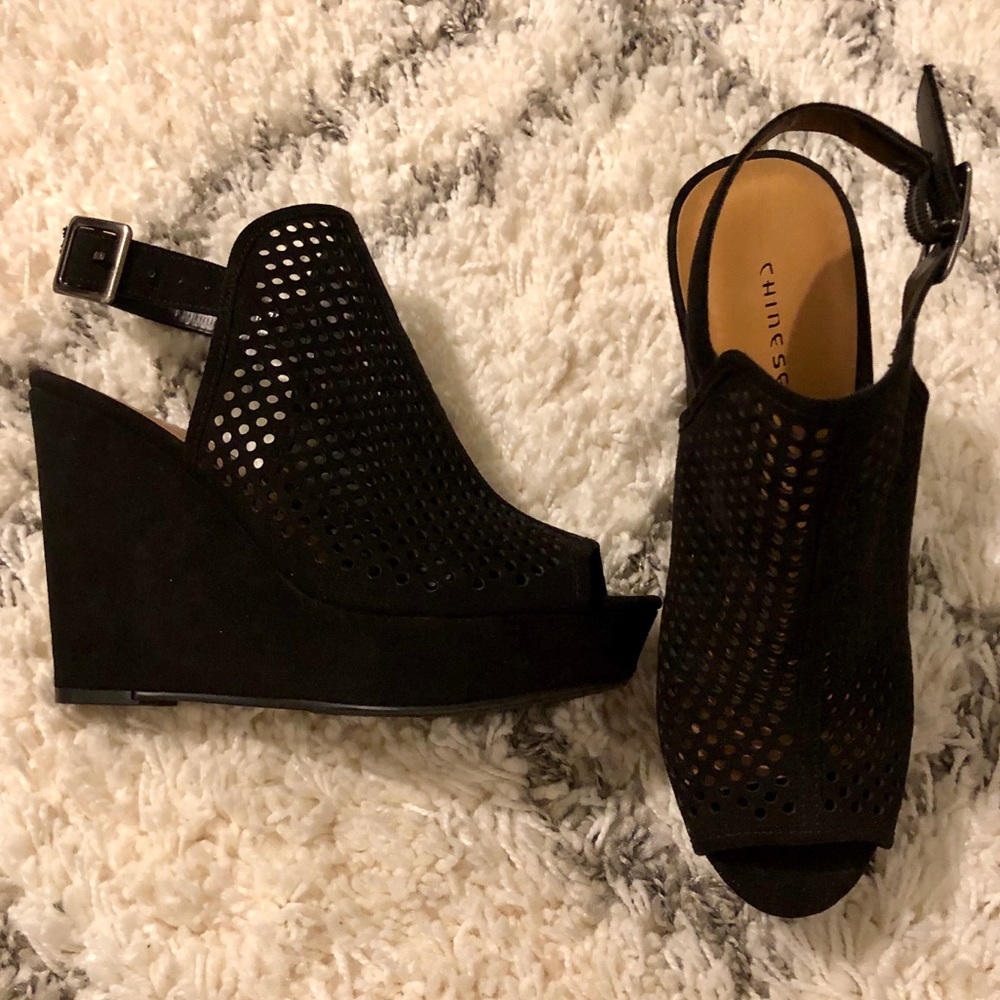 Black Peep Toe Wedges